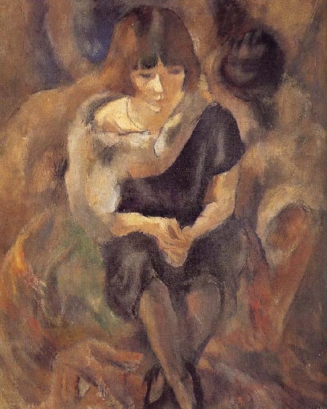 Jules Pascin Lucy wearing fur shawl oil painting image